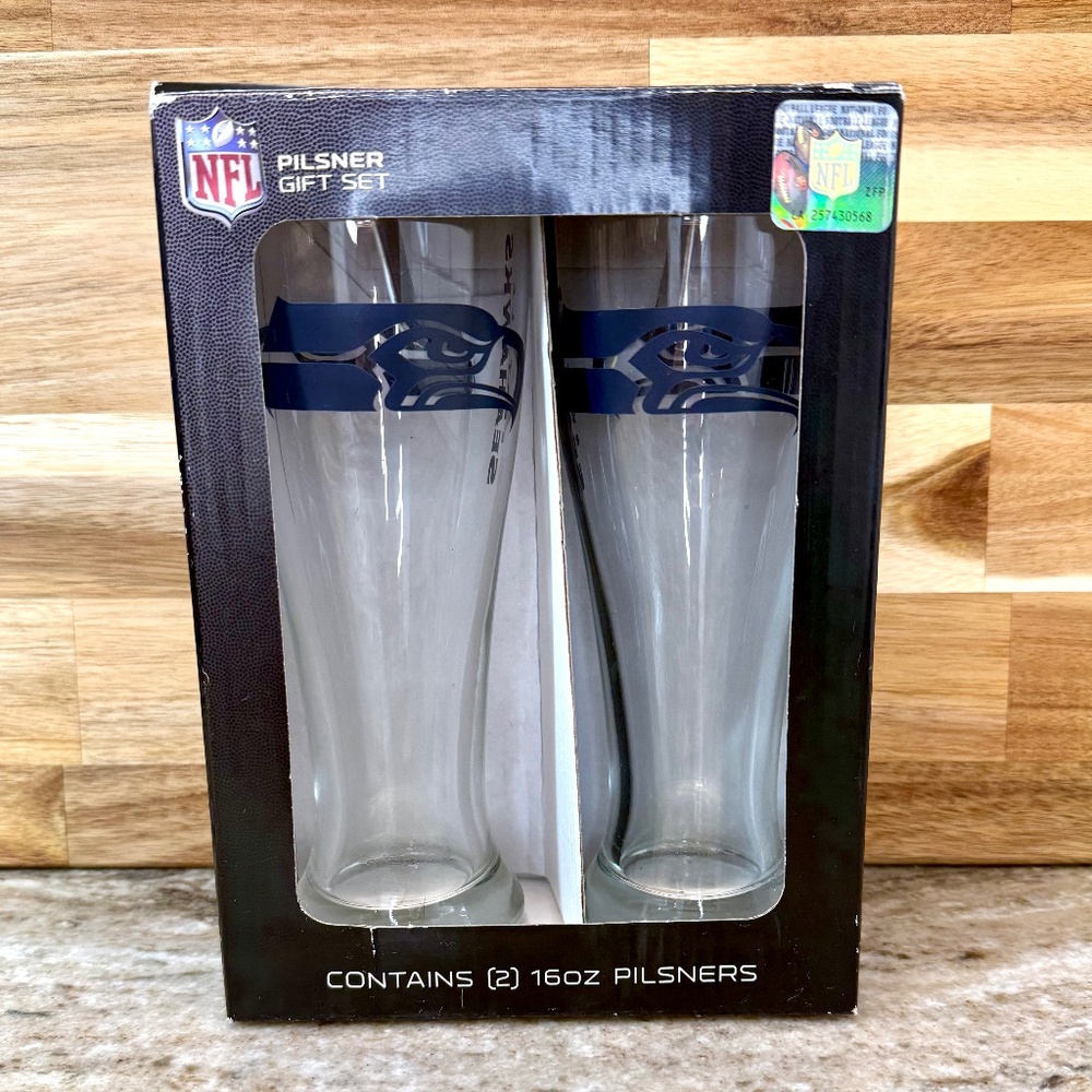 Seattle Seahawks 16 oz Pilsner Glass Set – Official NFL, Set of 2, New in Box 🏈